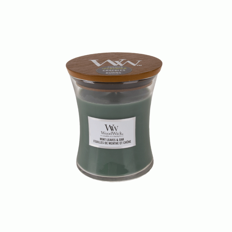 Woodwick svijeća mirisna Medium Mint Leaves & Oak 1091234