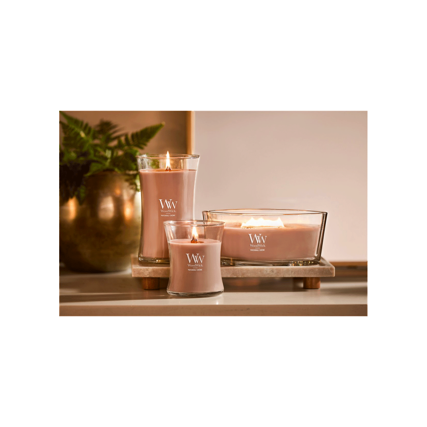 Woodwick svijeća mirisna Medium Patchouli Creme 1097501