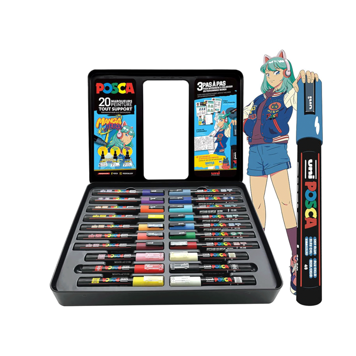 Posca Manga markeri poklon set 20 kom u metalnoj kutiji Mix 1097706