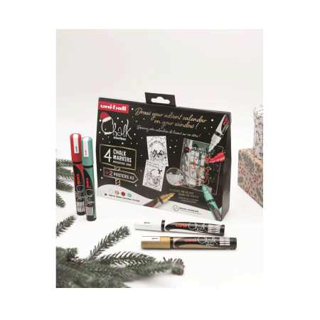 Uni markeri Tekuća Kreda 4 kom 1,8-2,5 mm poklon set u kutiji + šablone 1097574