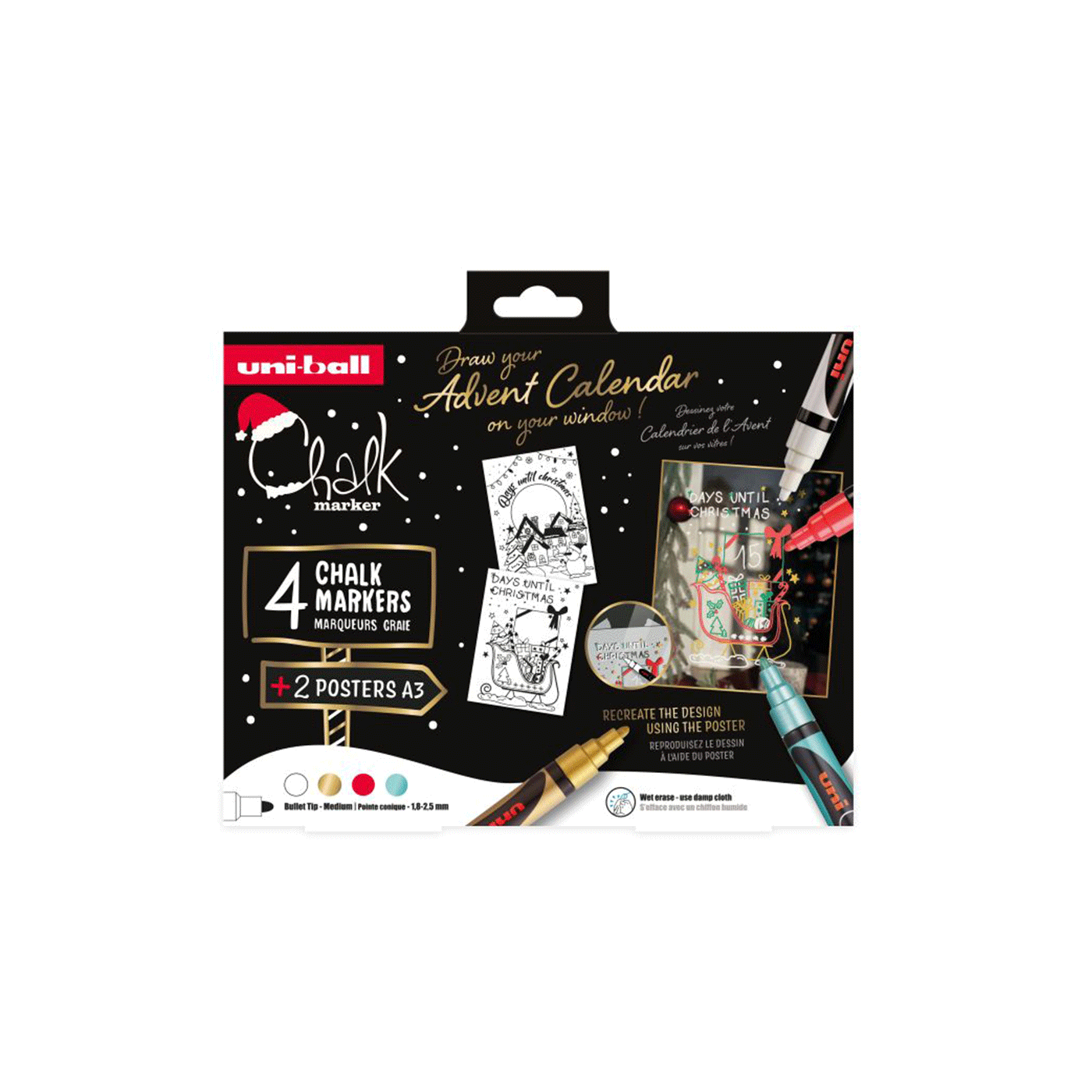 Uni markeri Tekuća Kreda 4 kom 1,8-2,5 mm poklon set u kutiji + šablone 1097594 - Slika 2