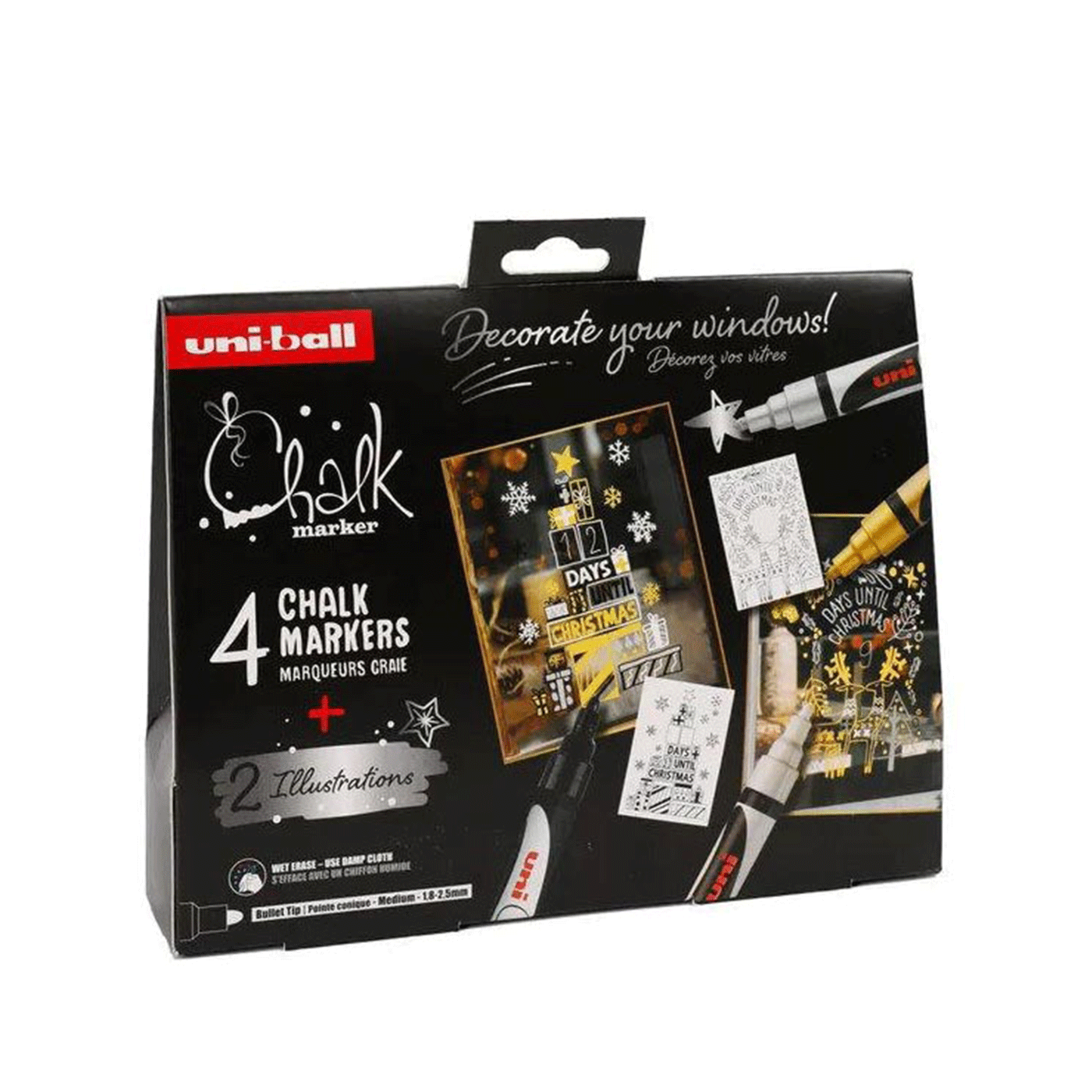 Uni markeri Tekuća Kreda 4 kom 1,8-2,5 mm poklon set u kutiji + šablone 1097593